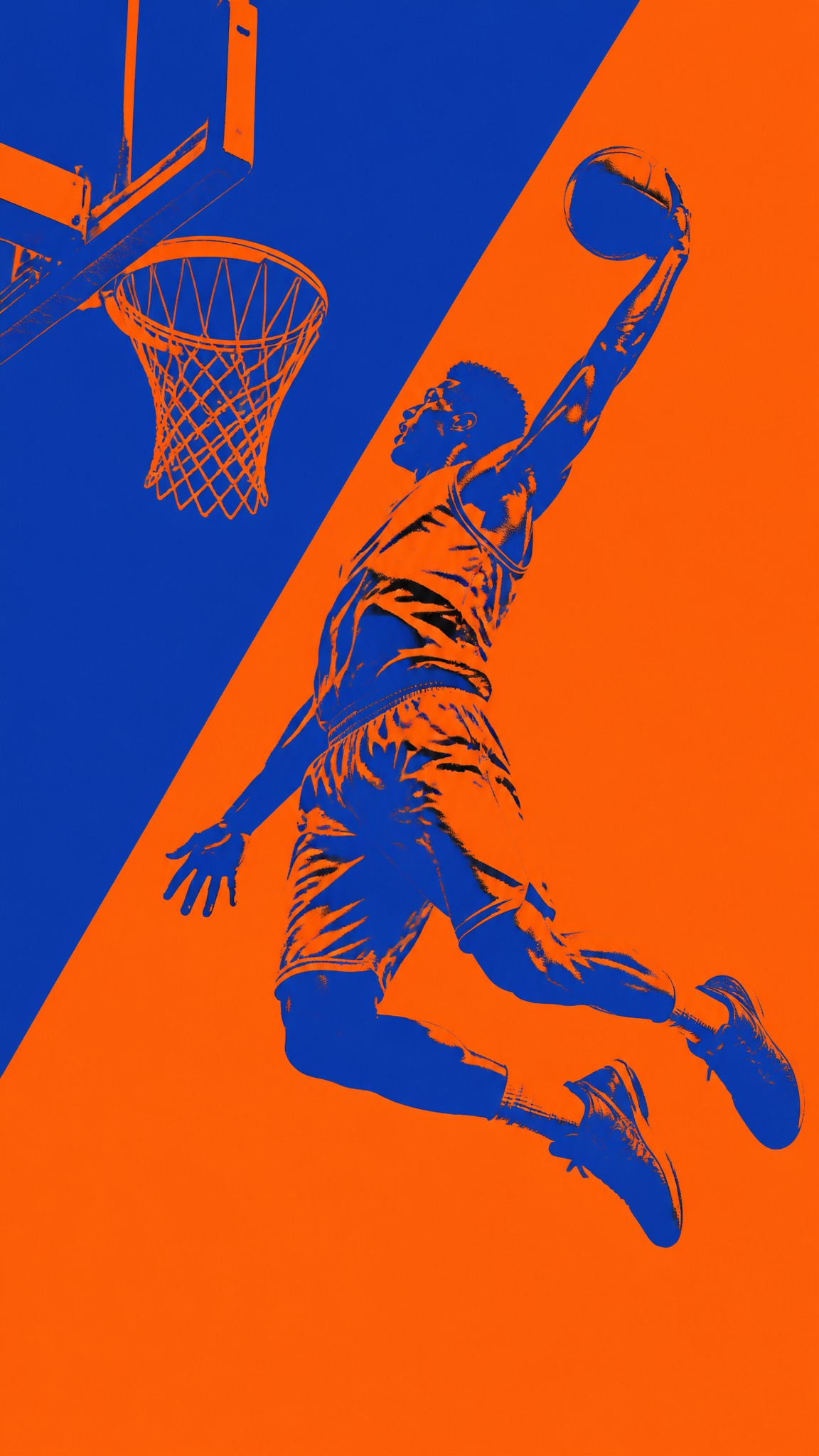Duotone Basketball Player Dunk Silhouette