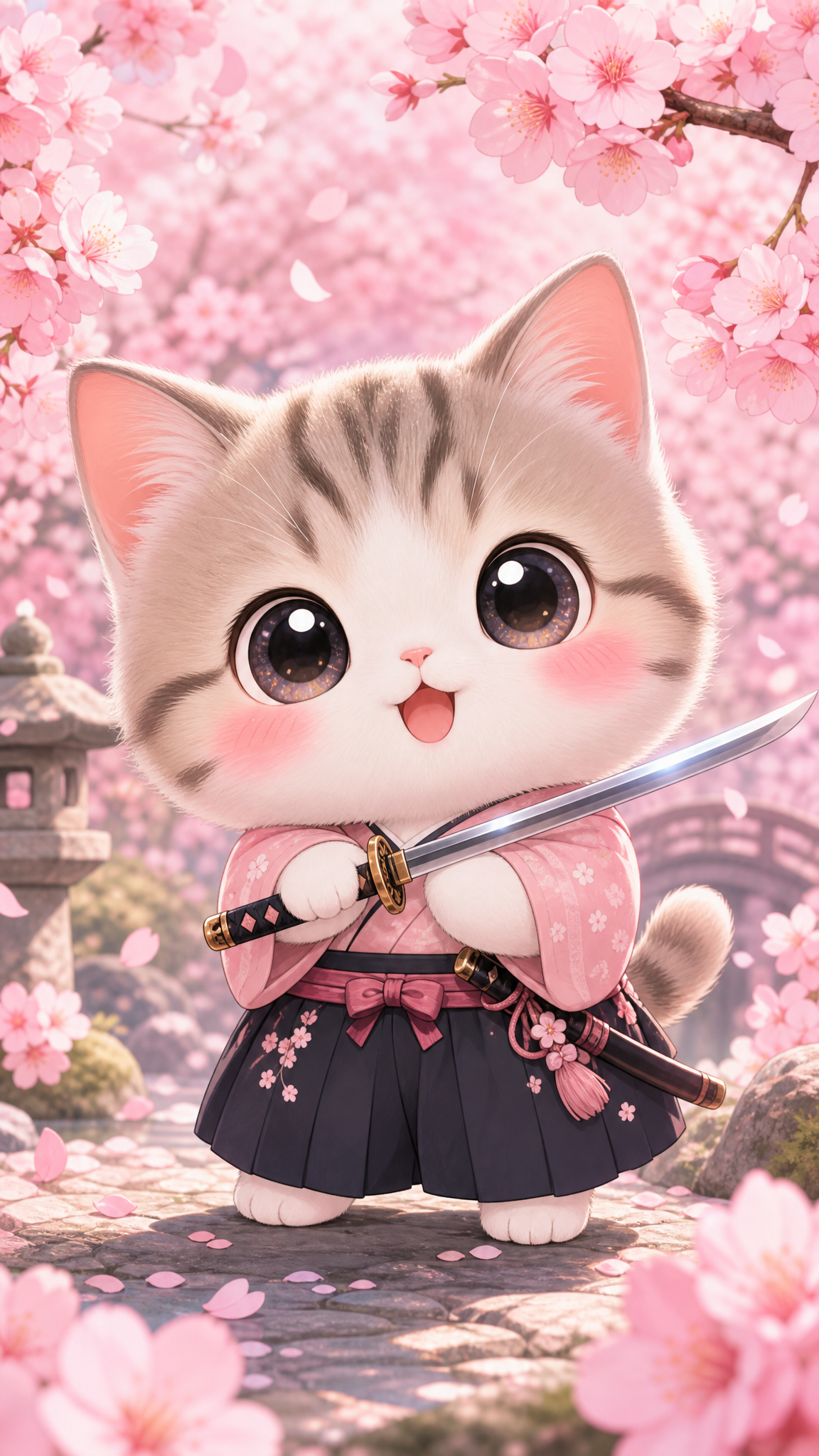 Chibi Blossom Backdrop Tiny Cat