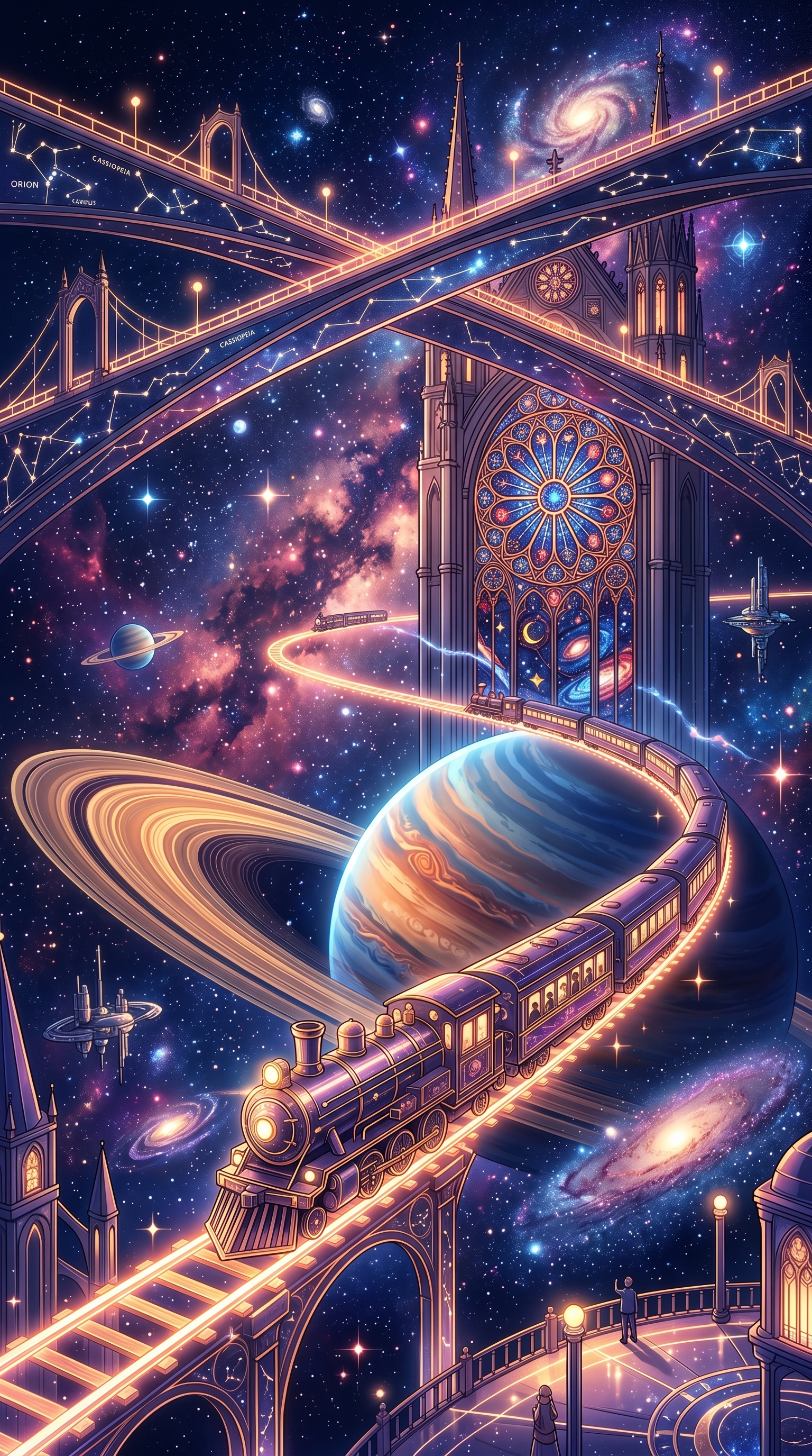 Anime Celestial Rail Line Ringed Planets