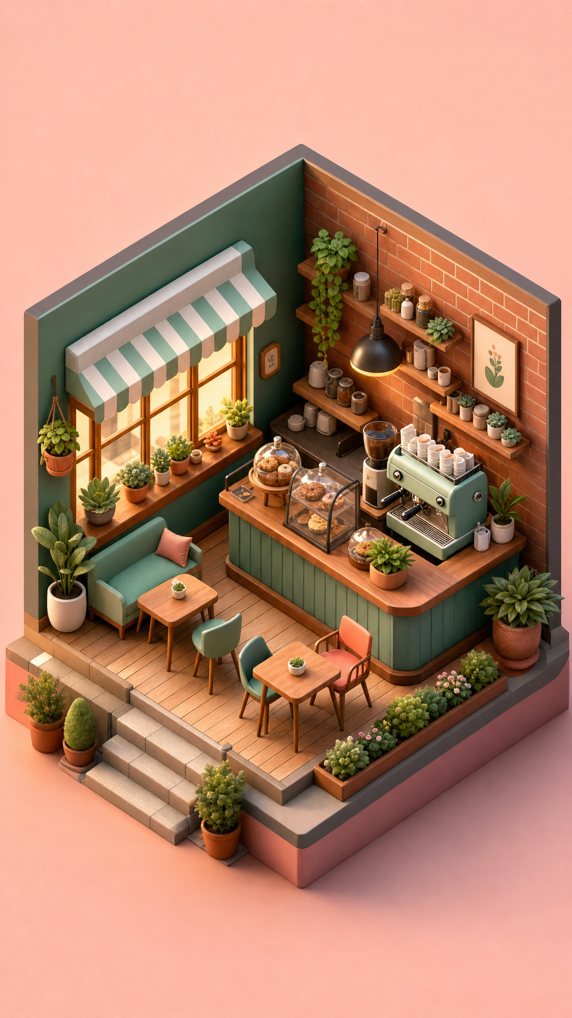 3d Isometric Cozy Miniature Coffee Shop