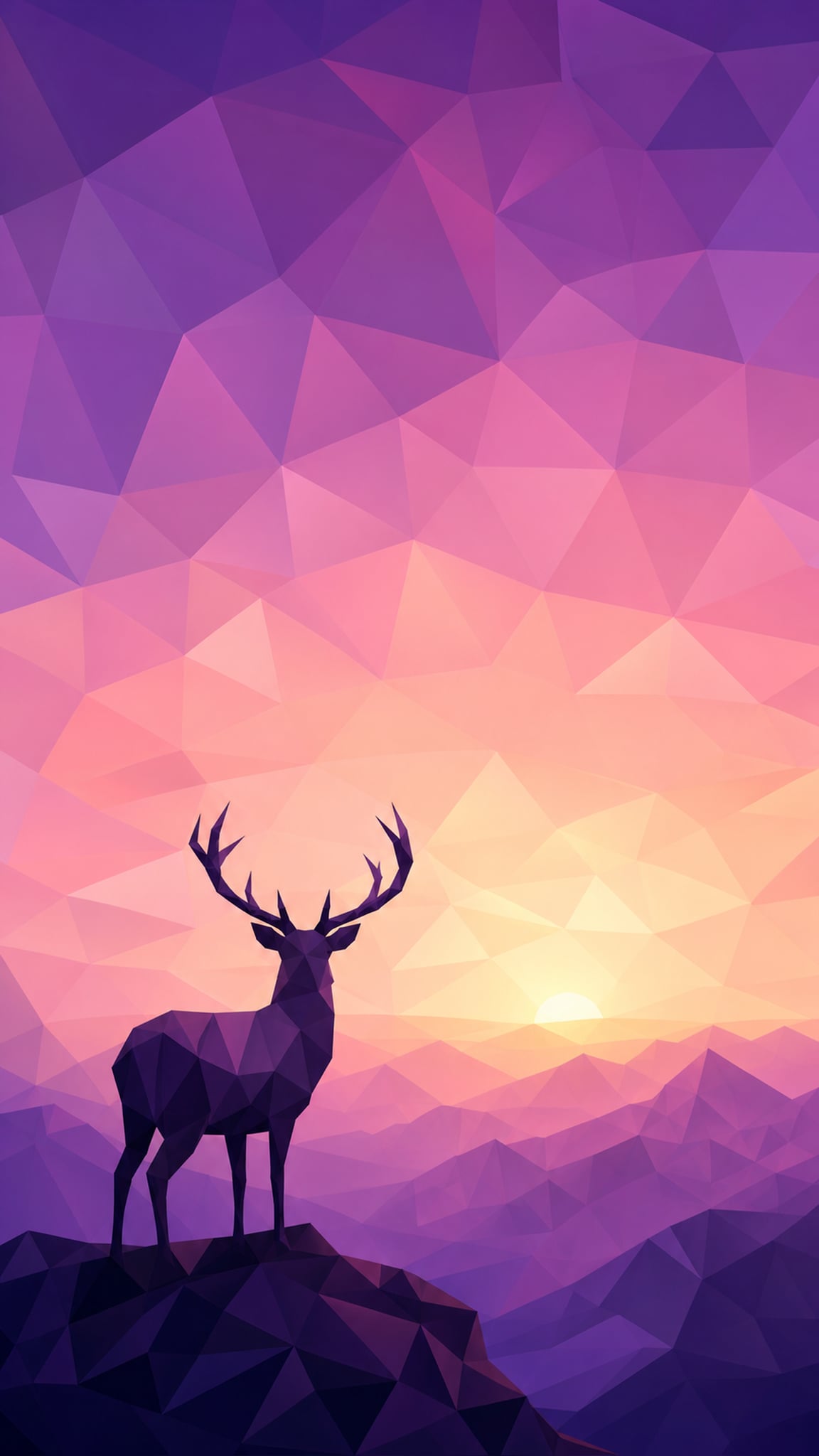 Low Poly wallpaper: Low Poly Deer Silhouette Standing Faceted Dawn 095