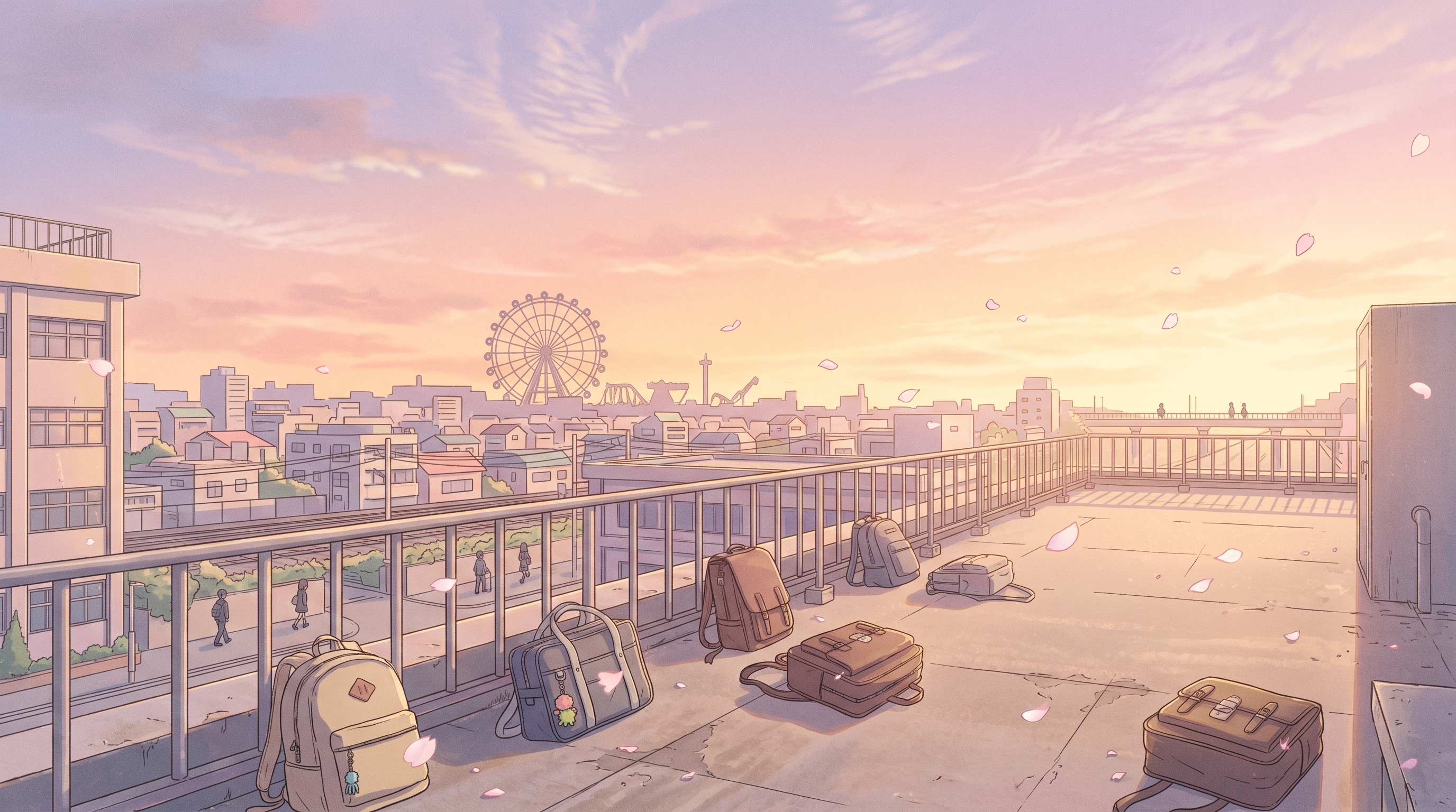 Anime Pastel Rooftop Magic Hour