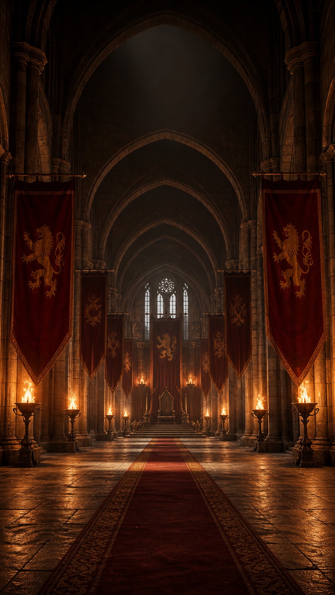 Medieval Grand Hall Towering Stone Arches