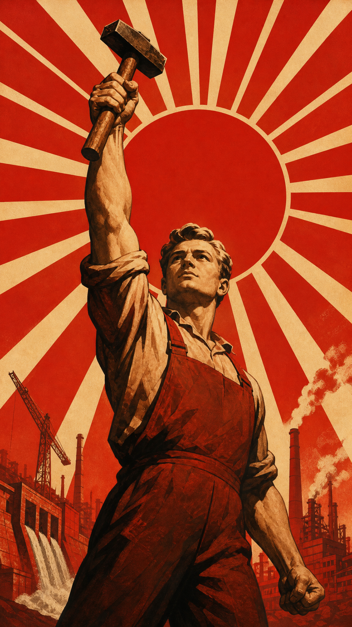 Propaganda Heroic Soviet Style Worker Hammer