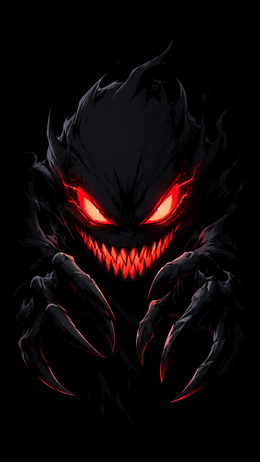 Cartoon Menacing Dark Monster Red Eyes