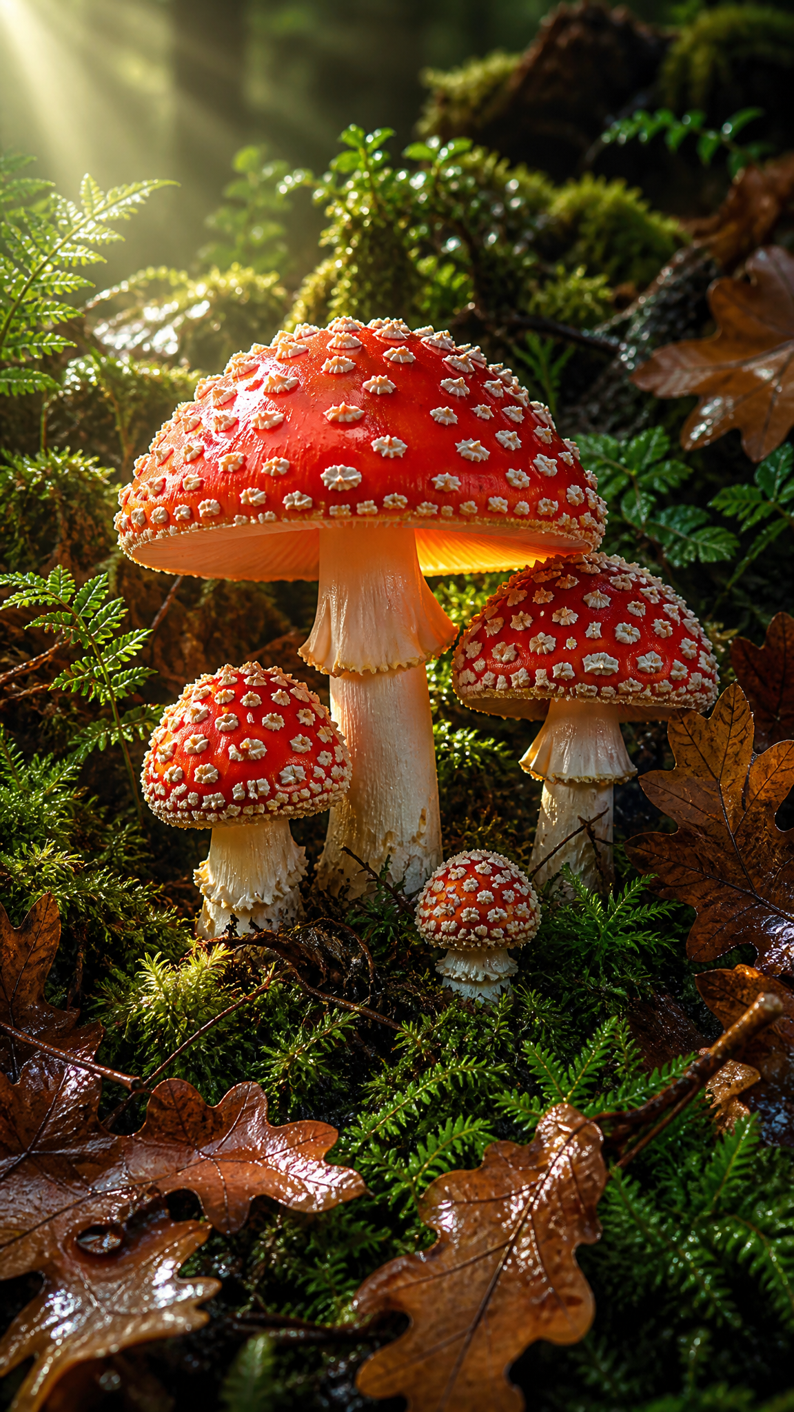 Nature Inspired Moss Cluster Amanita Mushrooms