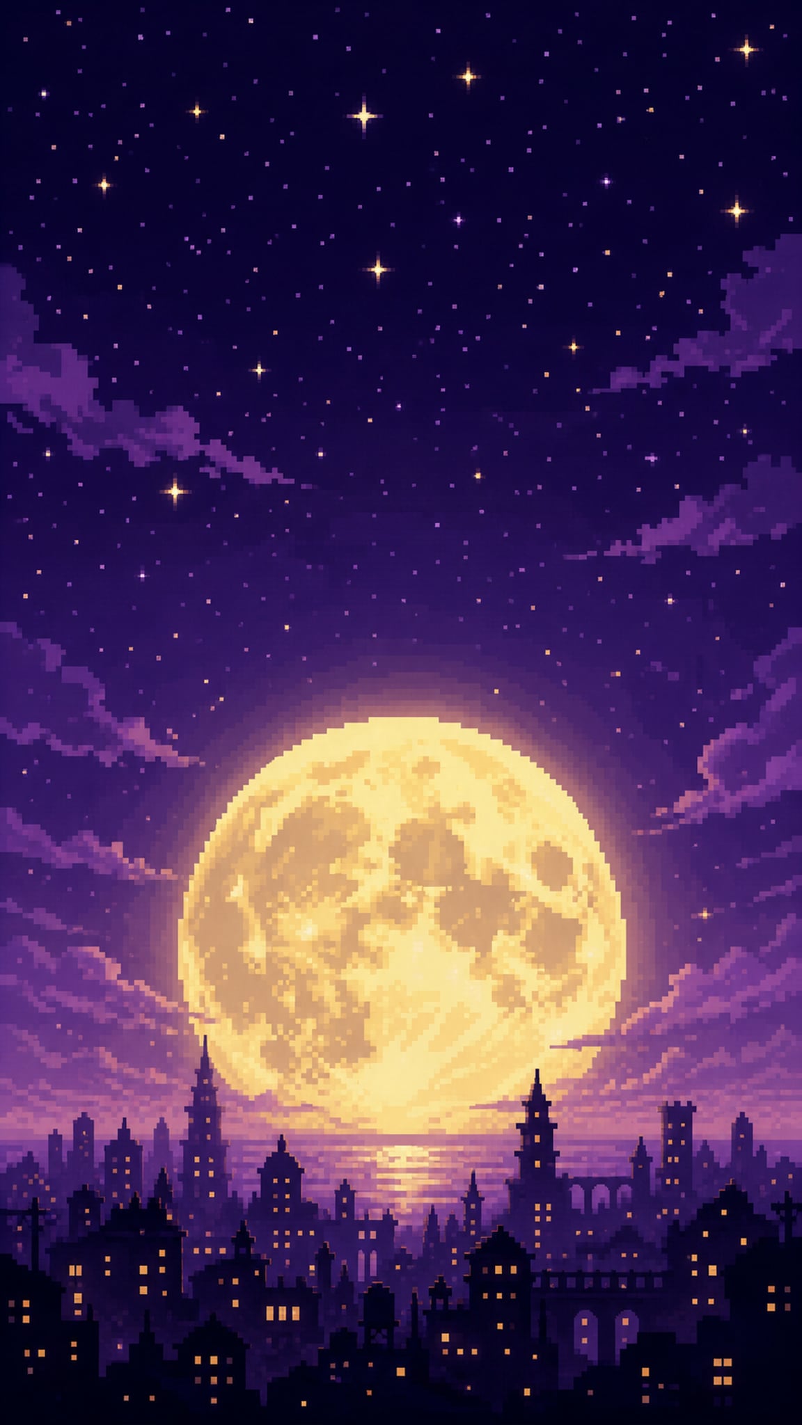 Pixel Art Night Scene Giant Moon 115