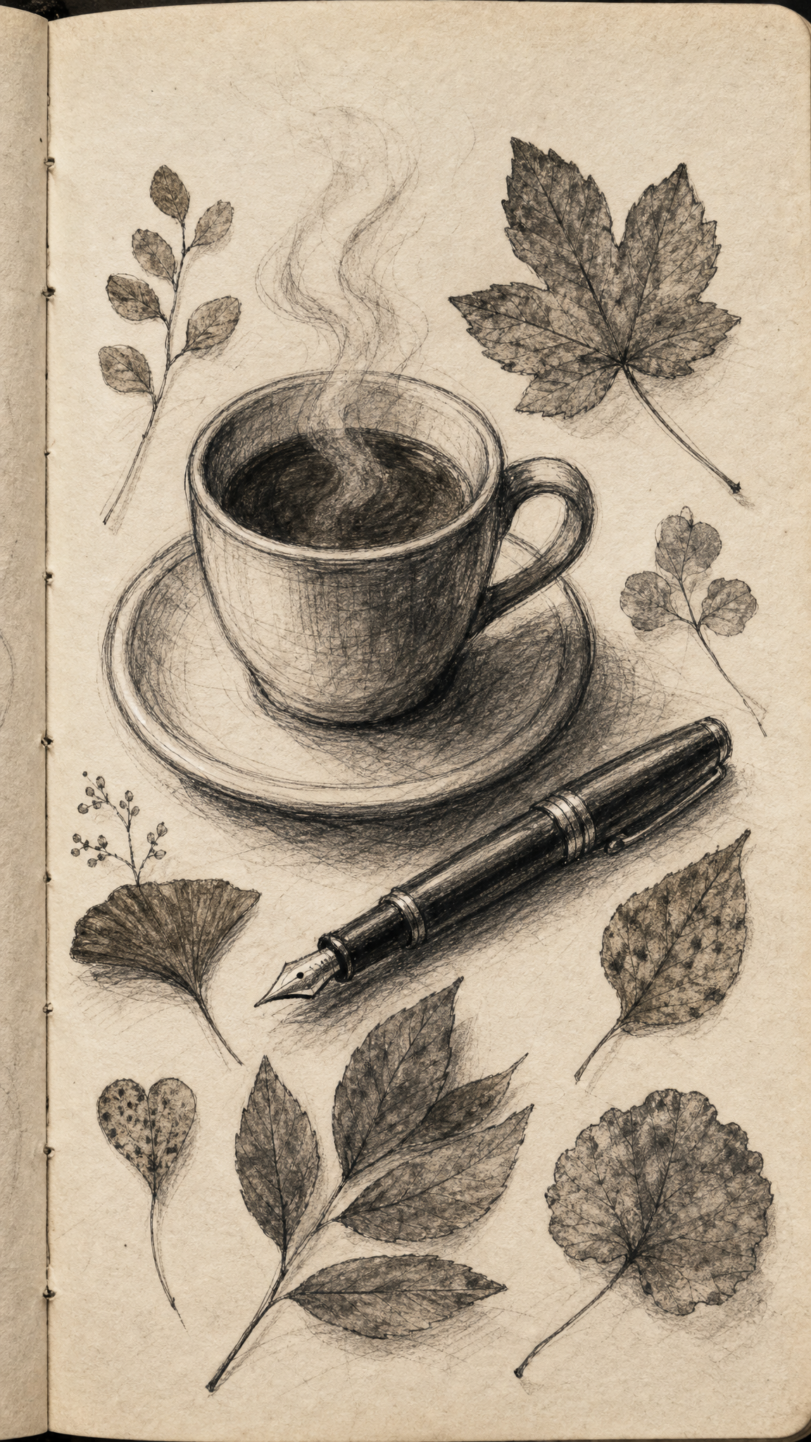 Hand Drawn Open Sketchbook Page Charcoal Pencil