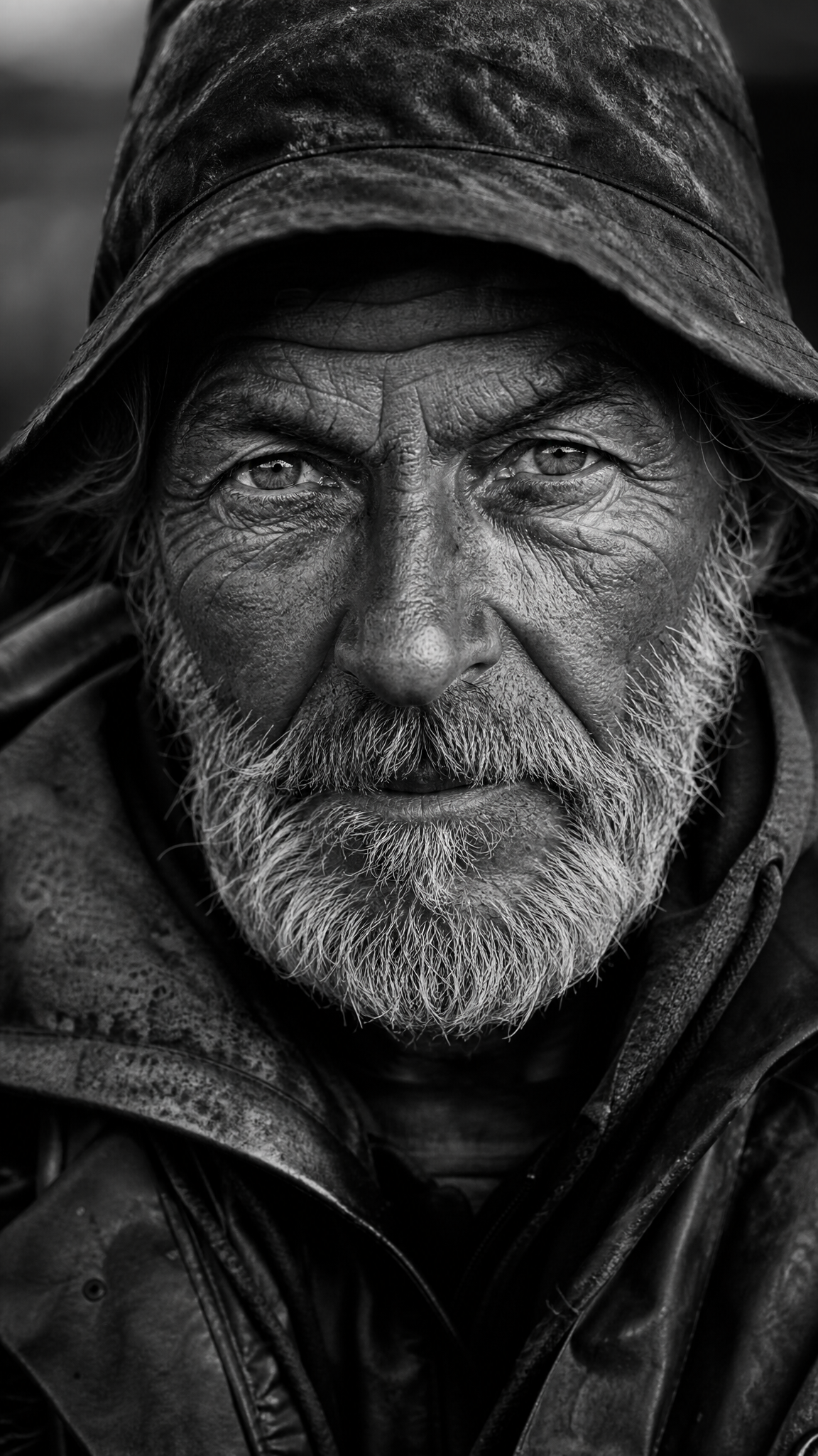 Black and White Portrait Elderly Fisherman