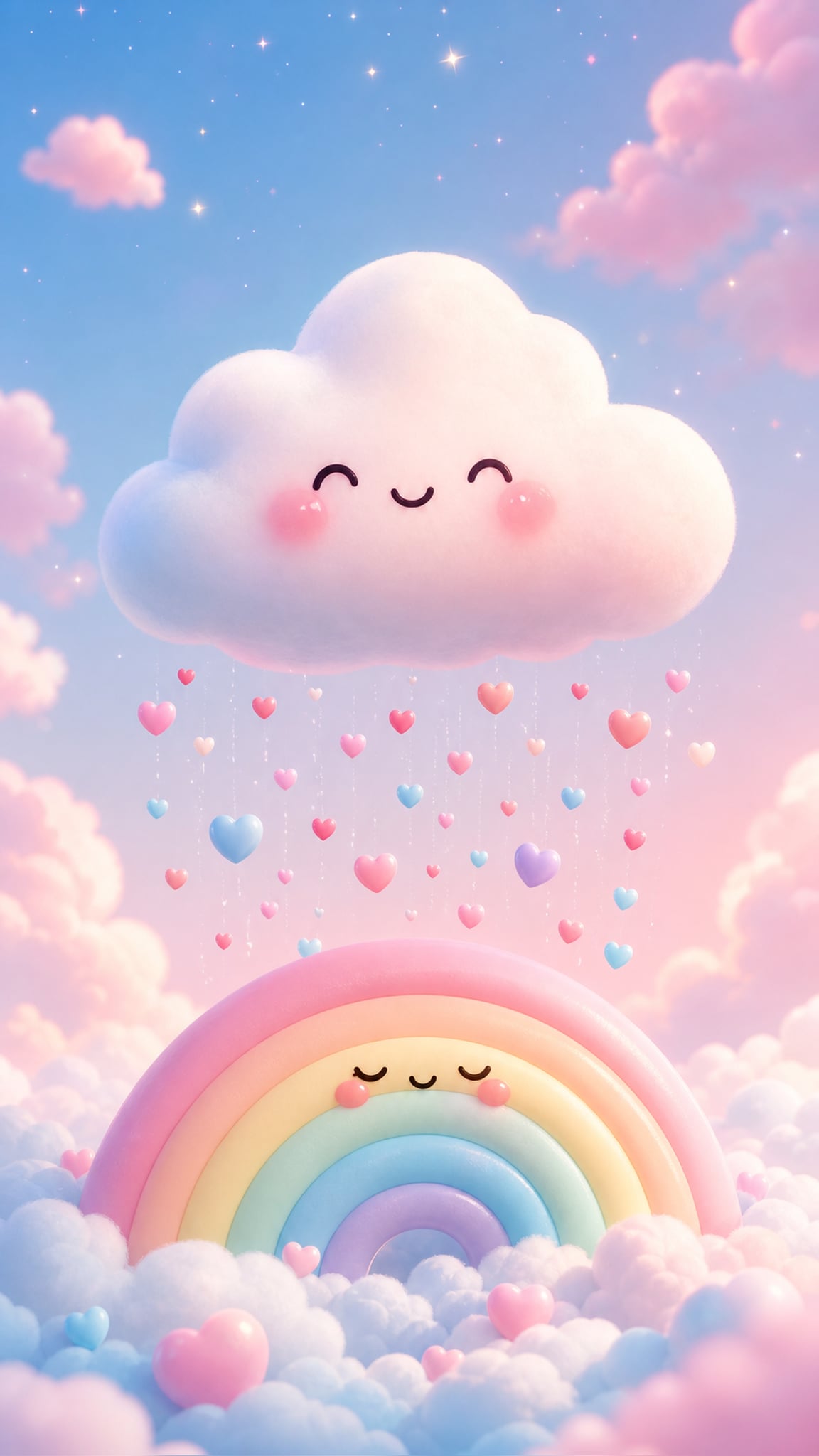 Kawaii Smiling Pastel Cloud Gently Raining