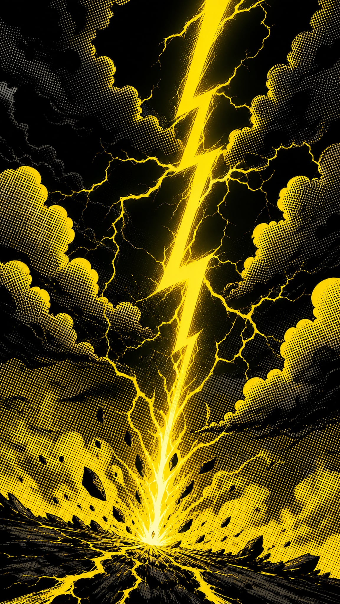 Halftone wallpaper featuring Comic Book Stylized Lightning Bolt Cracking Across 035