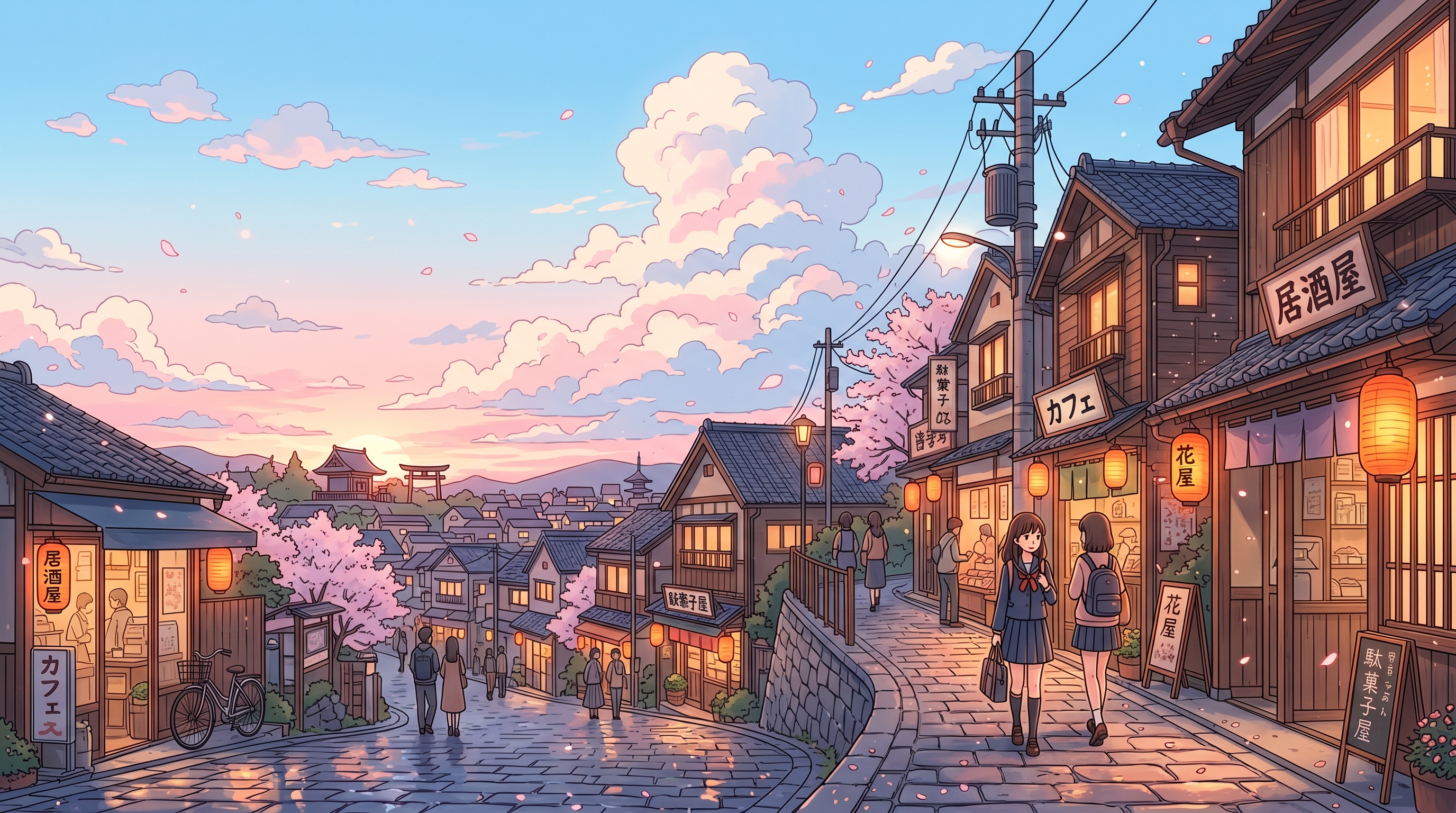 Anime Small Town Street Sunset