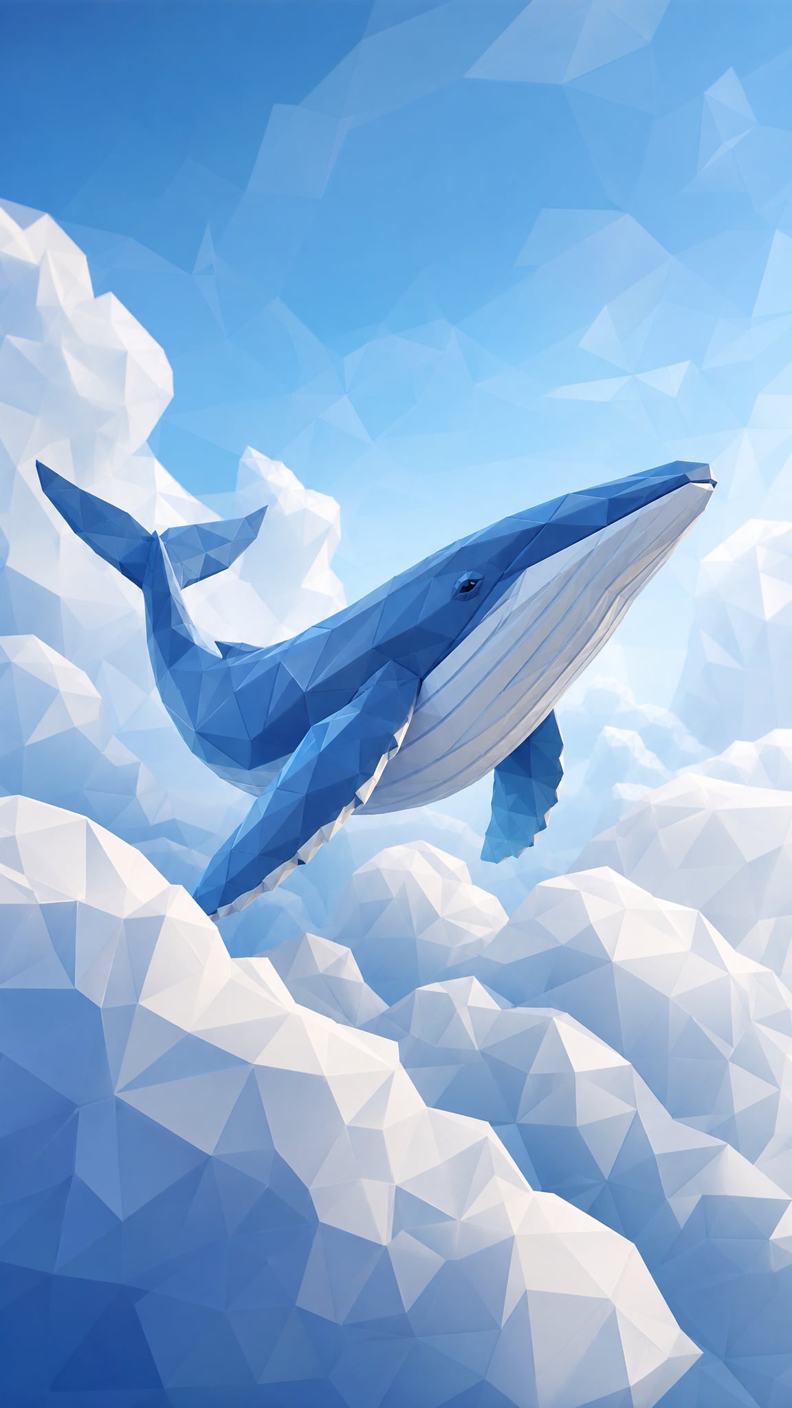 Low Poly wallpaper: Low Poly Whale Gliding Faceted Polygonal Clouds 096