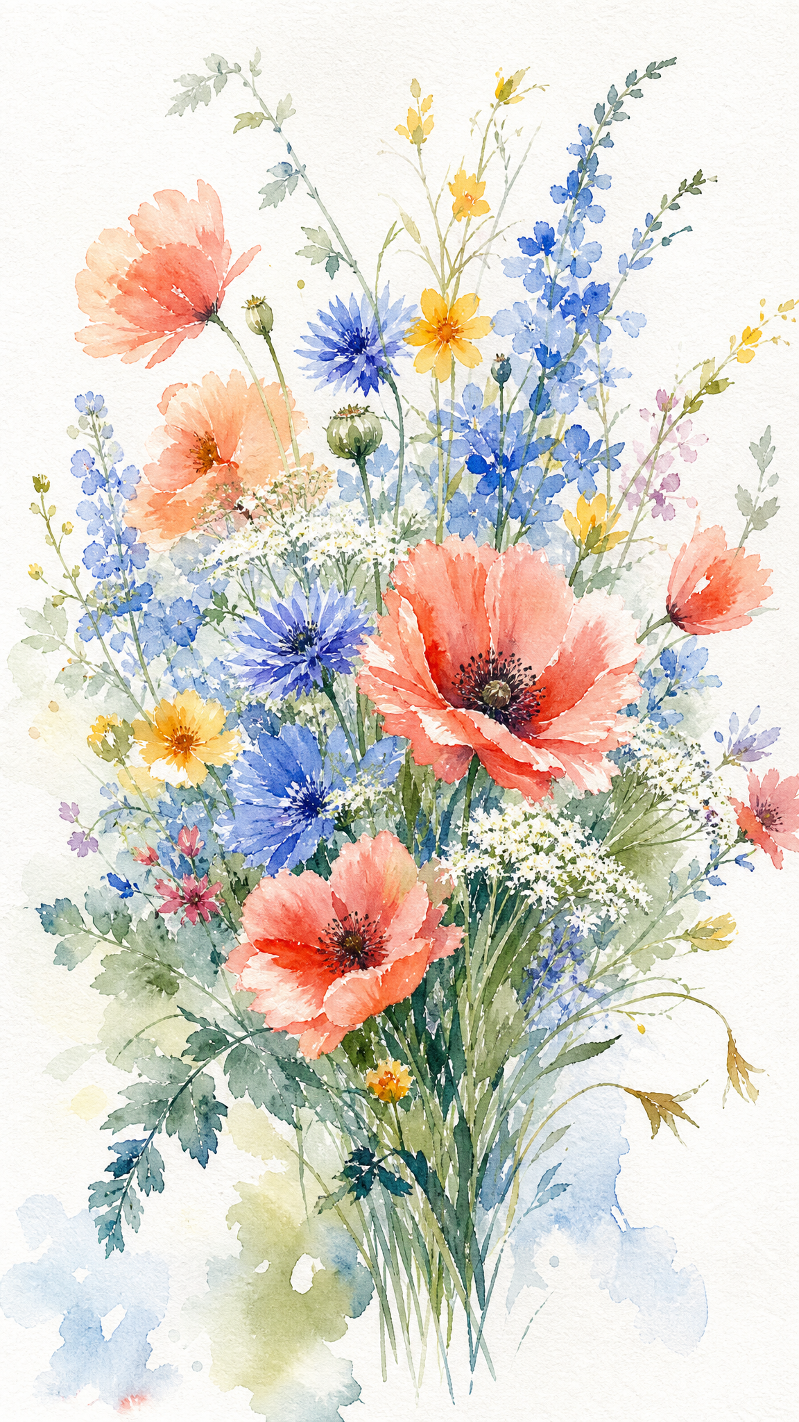 Watercolor Wildflowers Soft Coral