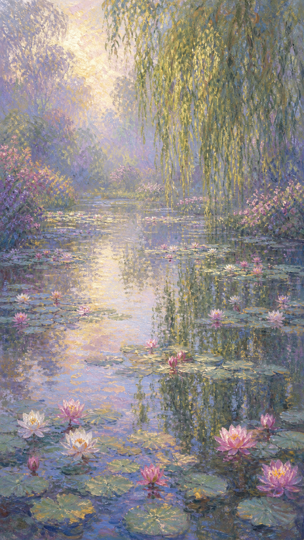 Impressionism Willow Reflection Monets Misty Pond