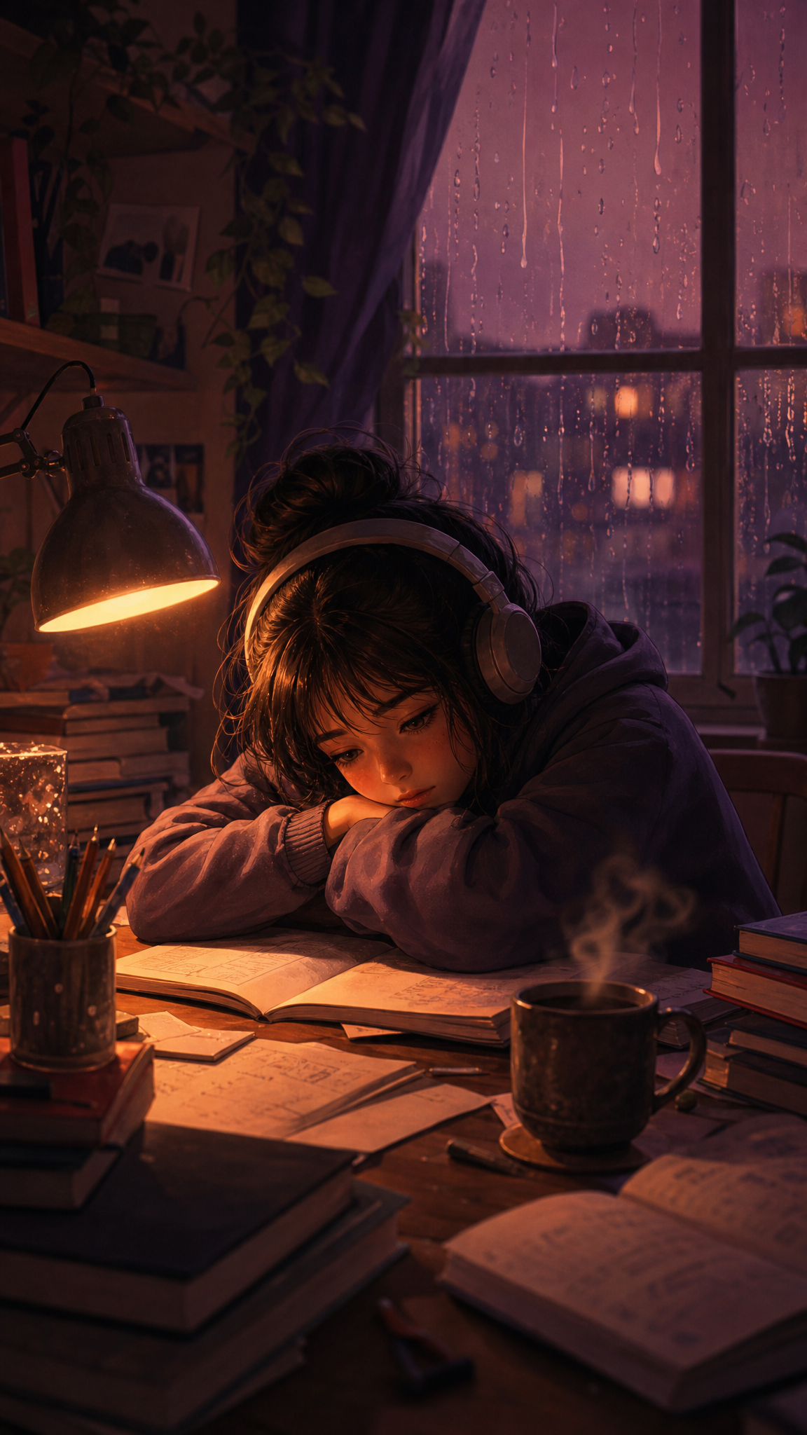 Lofi Young Girl Headphones Her Arms