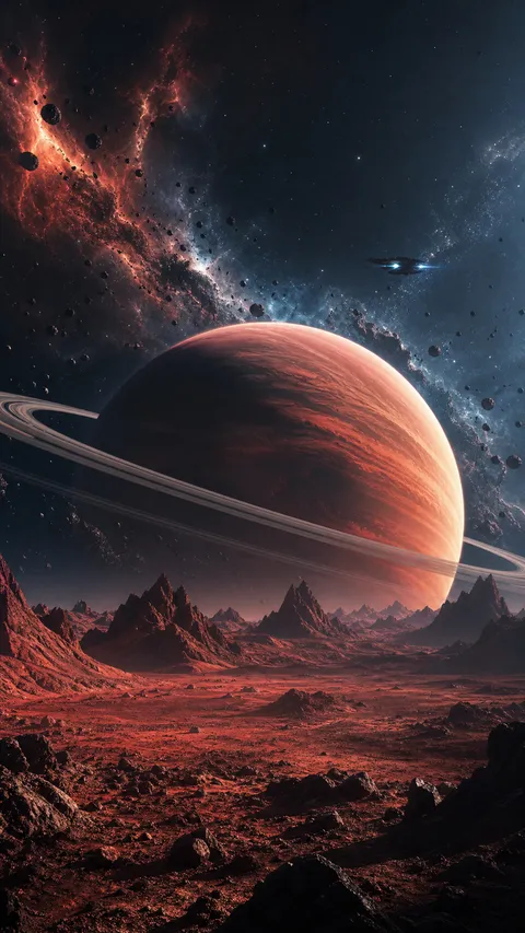 Sci Fi Alien Planet Over the Jagged Horizon
