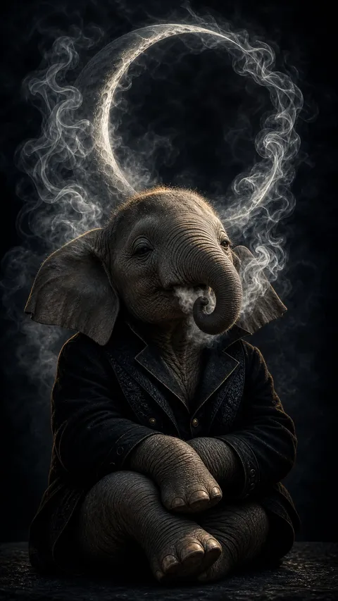Baby Elephant Noir Smoke Live Cinematic - for wall decoration | AI Wallpaper