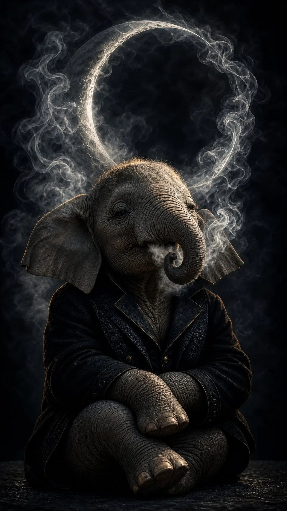 Baby Elephant Noir Smoke Live Cinematic - for wall decoration | AI Wallpaper
