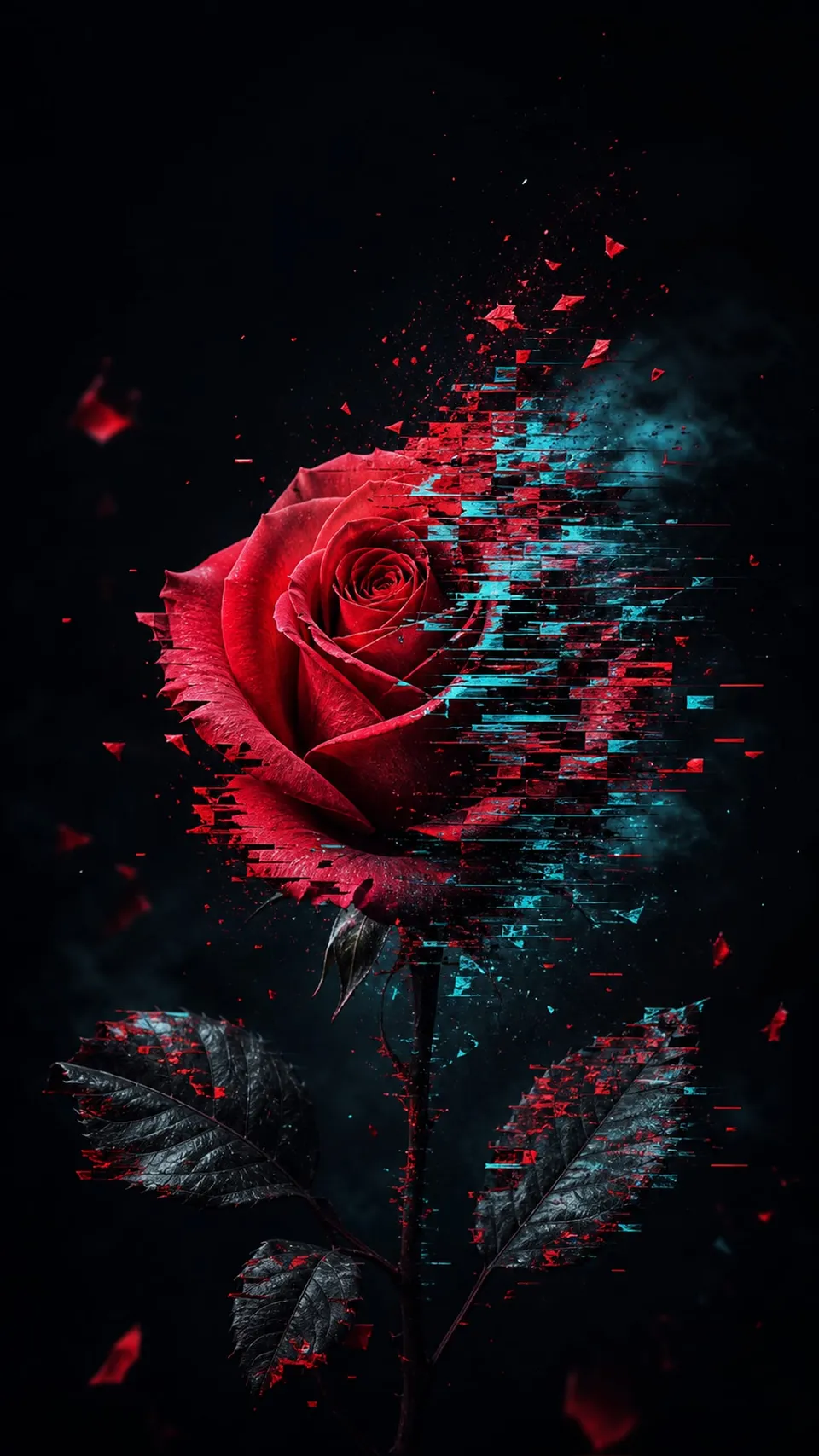Glitch Blooming Rose Fracturing Displaced Shards 064 - for online marketing | AI Wallpaper