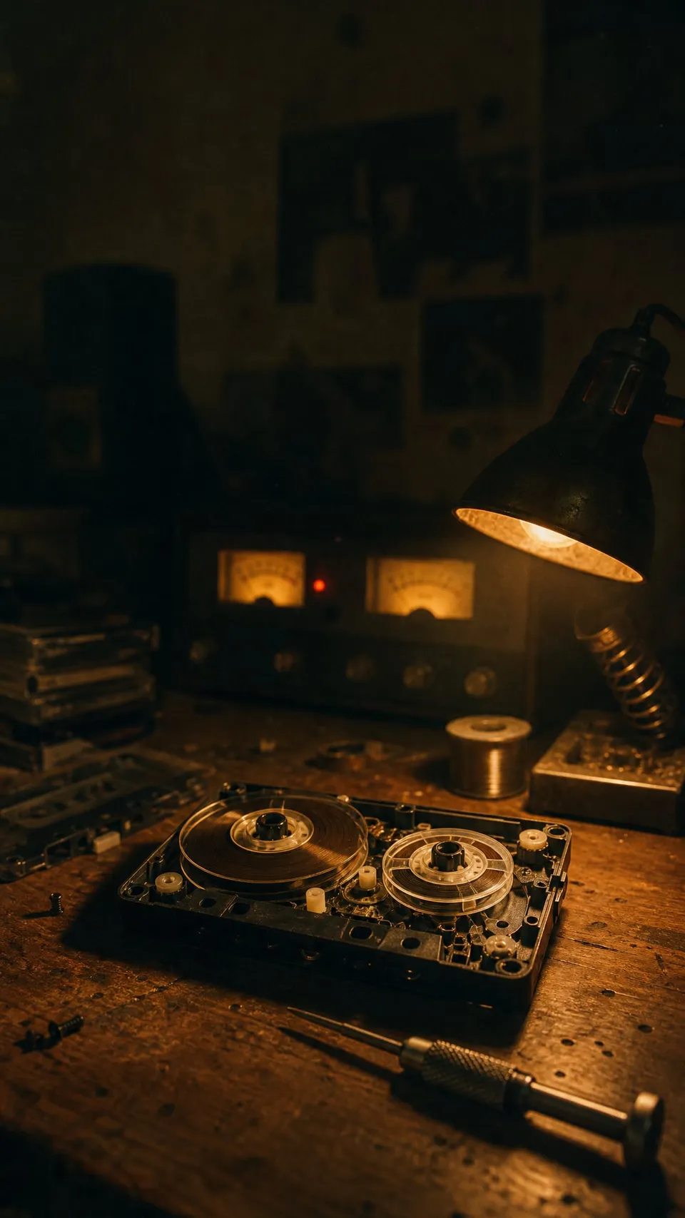 Lofi Cassette Repair Bench Midnight Open 088 - for wall decoration | AI Wallpaper