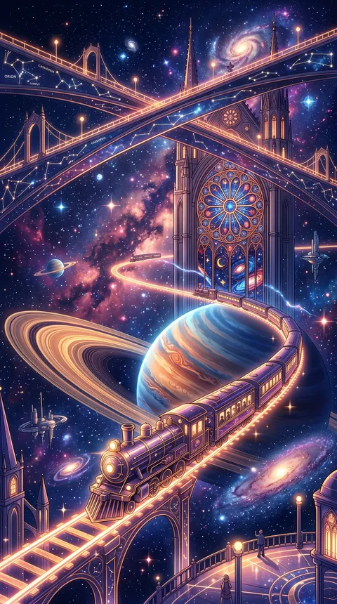 Anime Celestial Rail Line Ringed Planets