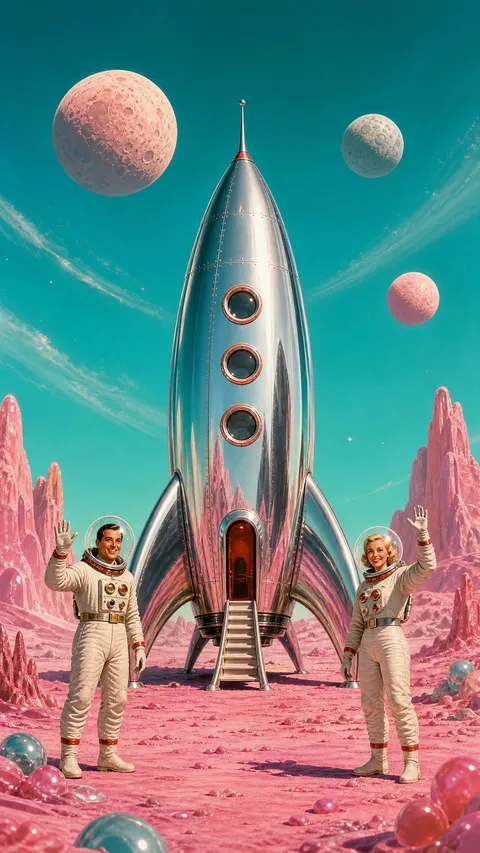 Retro Futurism Chrome Bullet Rocketship Candy Pink