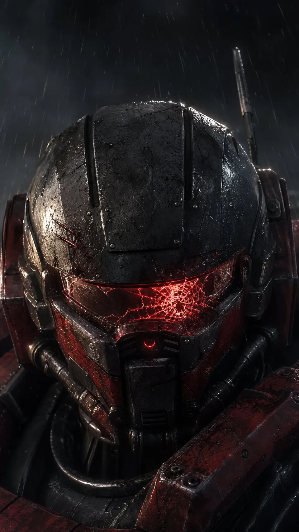 Mecha Close Up Battle Worn Mech Head Cracked 099 - for wall decoration | AI Wallpaper
