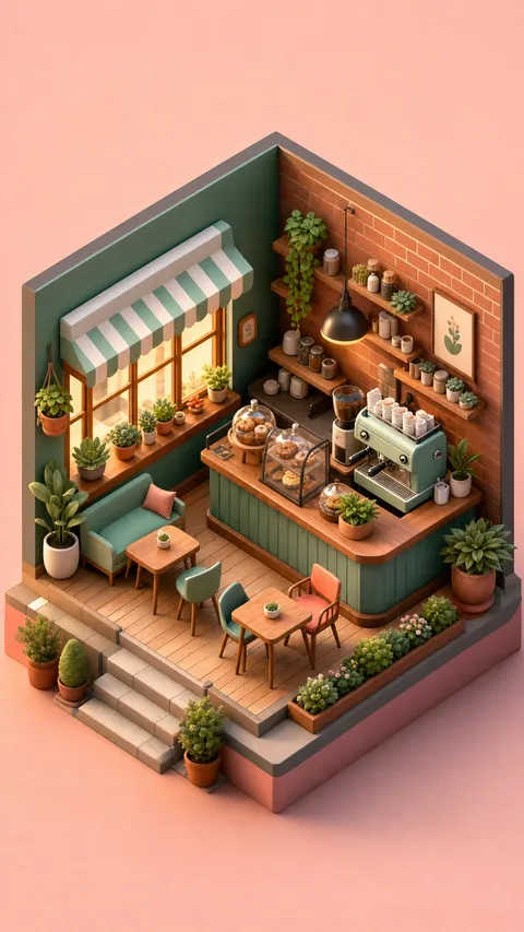 3d Isometric Cozy Miniature Coffee Shop