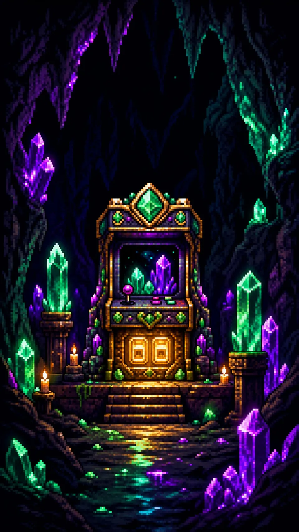 Pixel Art Crystal Arcade Shrine Hidden Neon 116 - for wall decoration | AI Wallpaper