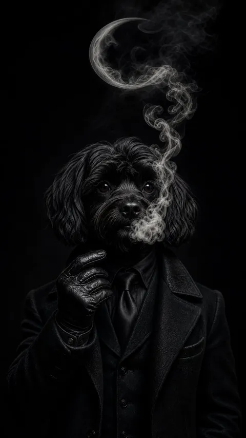 Dapper Dog Noir Smoke Live Cinematic - for wall decoration | AI Wallpaper