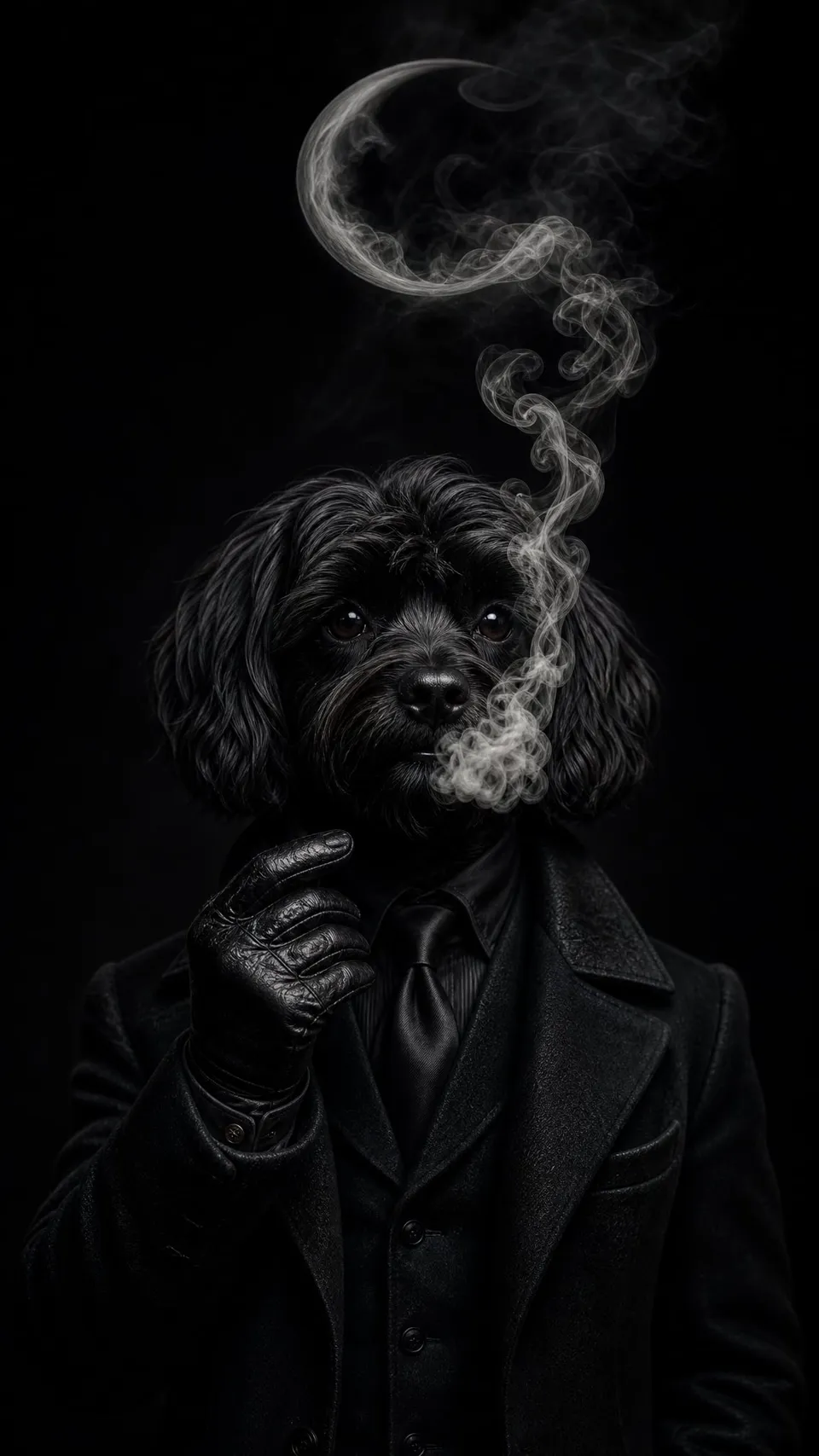 Dapper Dog Noir Smoke Live Cinematic - for wall decoration | AI Wallpaper