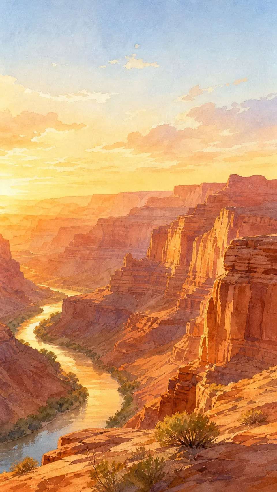 Desert Canyon Watercolor Phone Watercolor - for wall decoration | AI Wallpaper