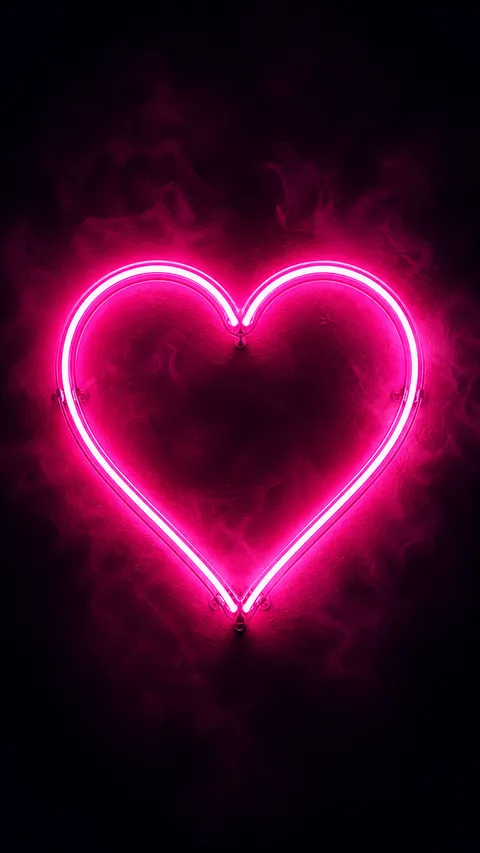 Neon Glow Electric Pink Heart Sign Against a