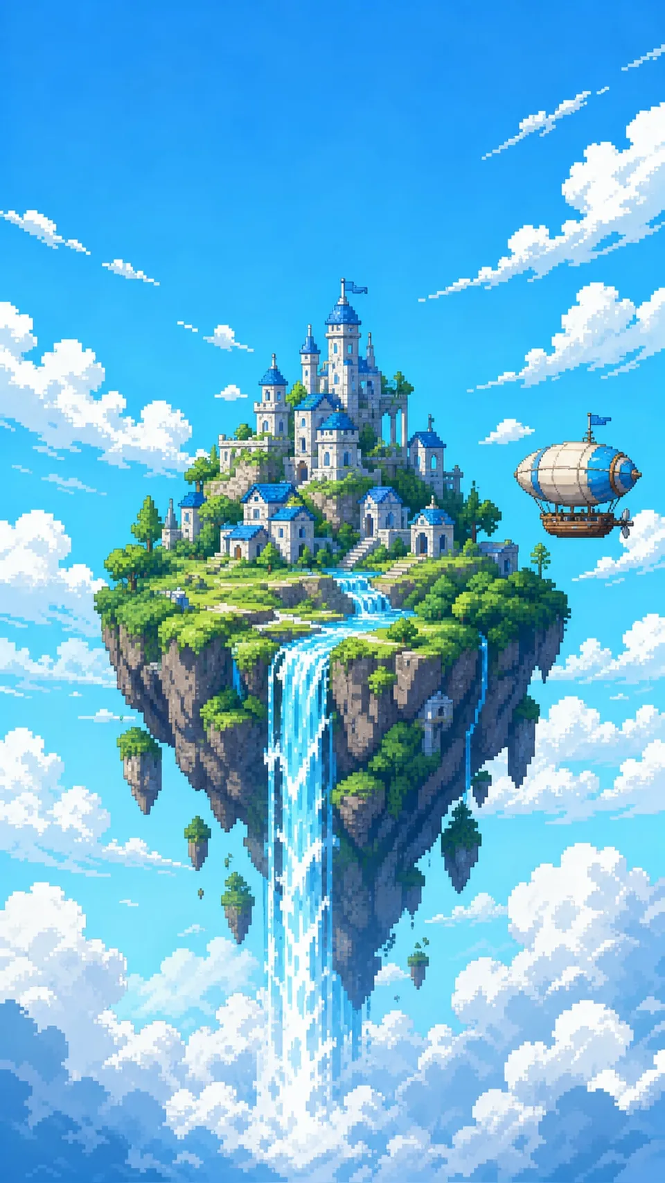 Pixel Art Floating Island Cascading Waterfall Tiny 117 - for wall decoration | AI Wallpaper