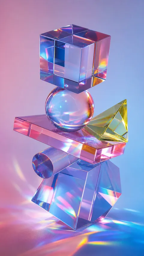 3d Render Glossy Translucent Acrylic Geometric