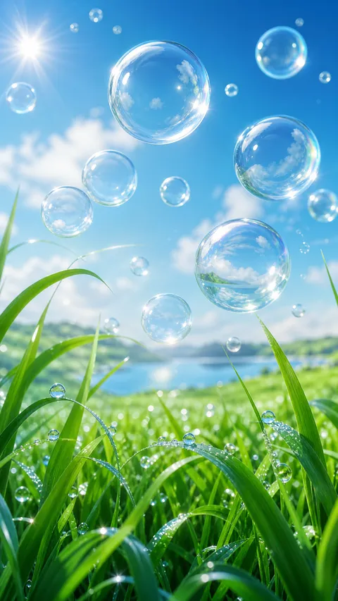 Frutiger Aero Glossy Translucent Bubbles Grass