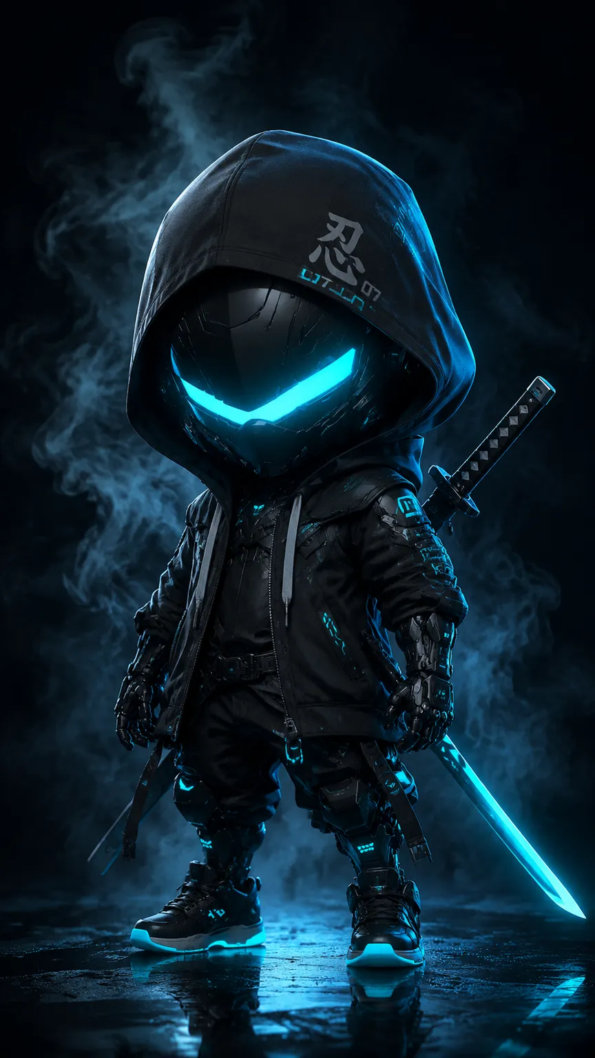 Cinematic Glowing Cyan Visor Sleek Black Tech - for desktop backgrounds | AI Wallpaper