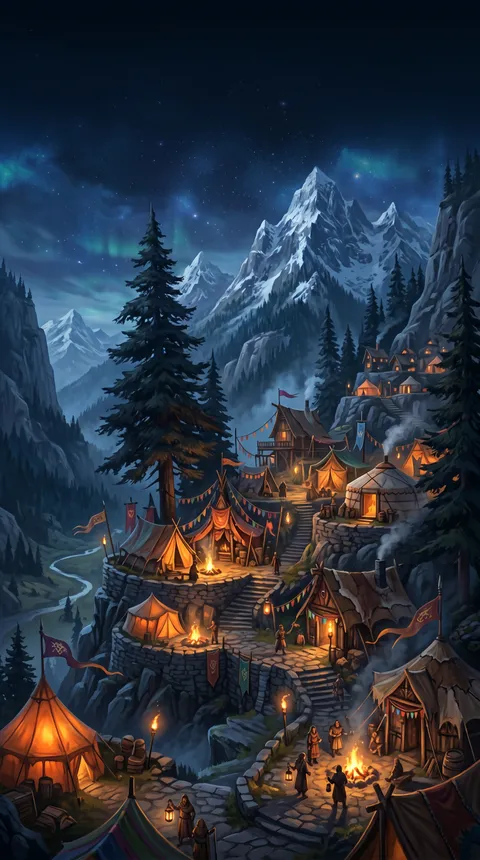 Fantasy Hidden Mountain Settlement Tents