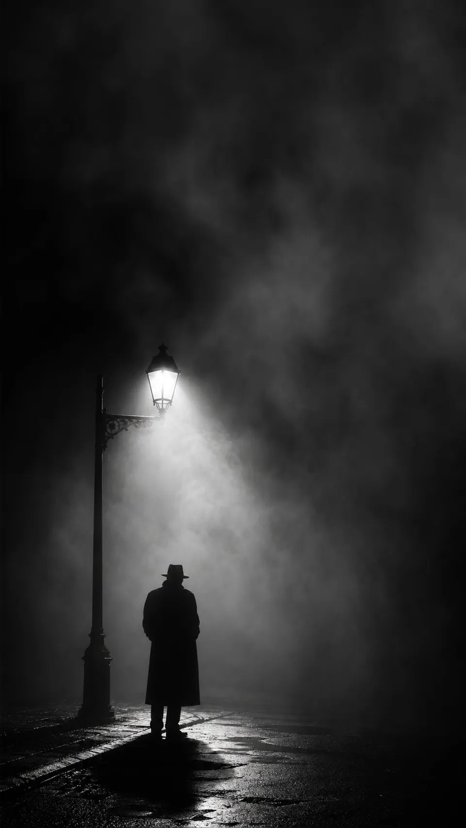 Noir High Contrast Silhouette Fedora Wearing Figure Standing 110 - for wall decoration | AI Wallpaper