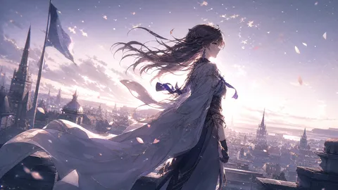 Anime Hot Girl with Cleavage Side View