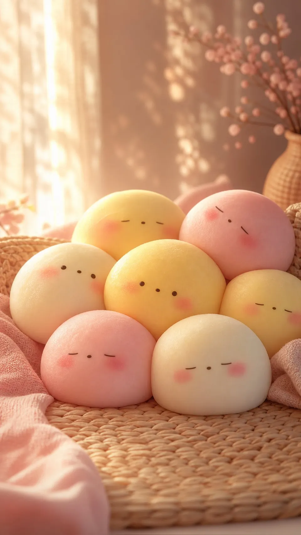 Kawaii Huddle Sleepy Mochi Buns Tiny 087 - for wall decoration | AI Wallpaper