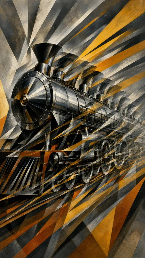 Futurism Italian Speeding Chrome Locomotive