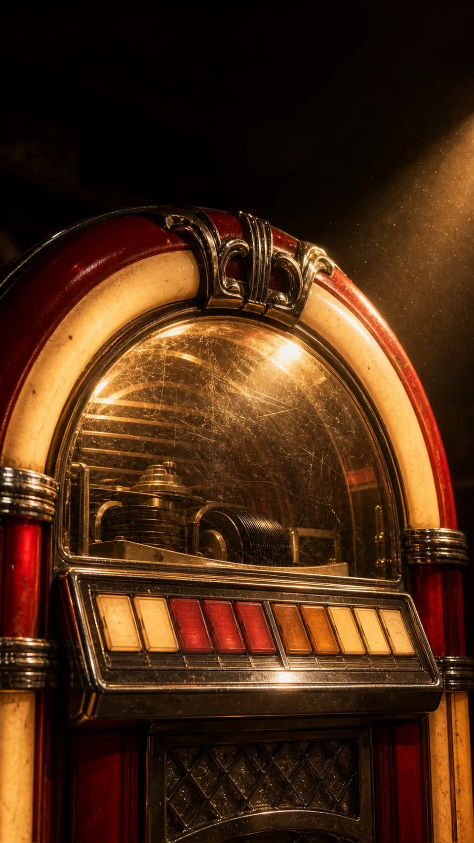 Retro Vintage Jukebox Detail Behind Scratched Acrylic 125 - for wall decoration | AI Wallpaper
