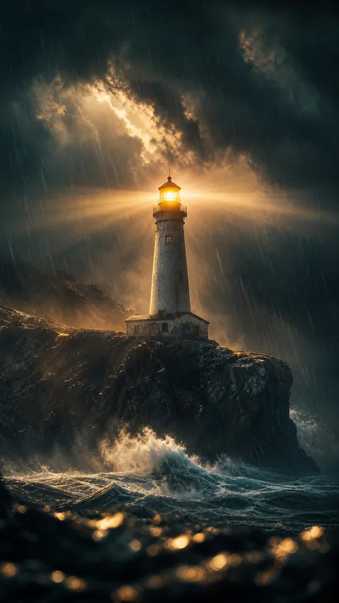 Cinematic Lone Lighthouse Stormy Cliff