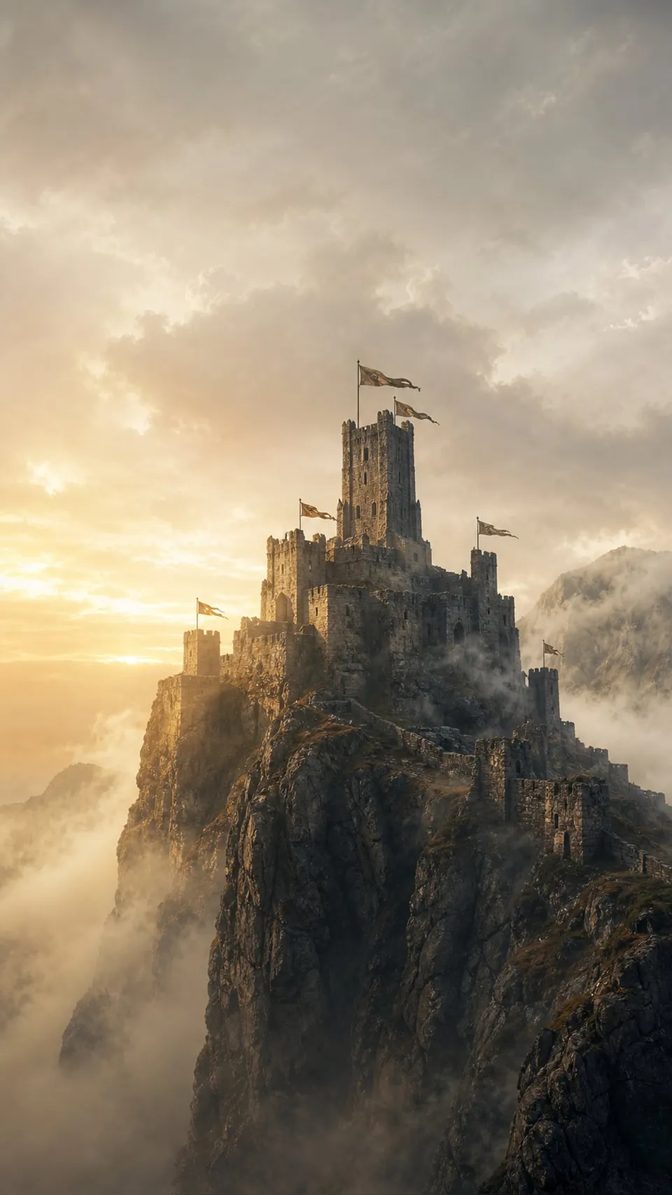 Medieval Lone Stone Castle Perched Rugged 102 - for wall decoration | AI Wallpaper