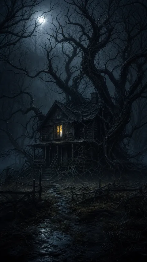 Horror Lone Wooden Cabin Half Twisted