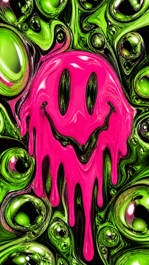Acid Graphics Melting Distorted Smiley Face Hot