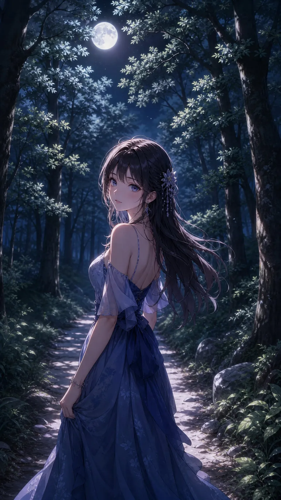 Moonlit Forest Original Anime Character Phone Anime - for wall decoration | AI Wallpaper