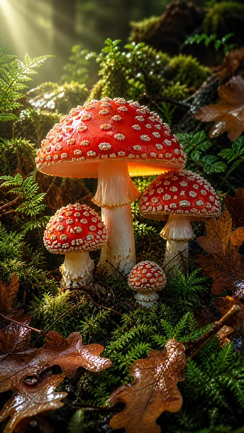 Nature Inspired Moss Cluster Amanita Mushrooms